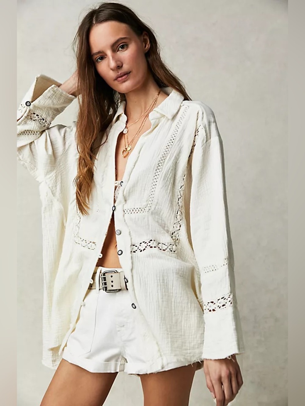Free People We the Free Ranch Wash Button Front Short Distressed Size Small